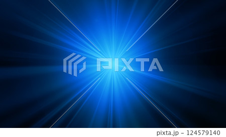 中央から放射状に広がる光 - ブルー 124579140