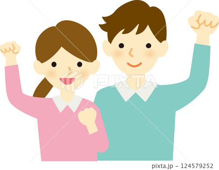 ガッツポーズの男性と女性 124579252