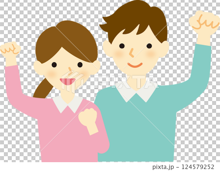 ガッツポーズの男性と女性 124579252