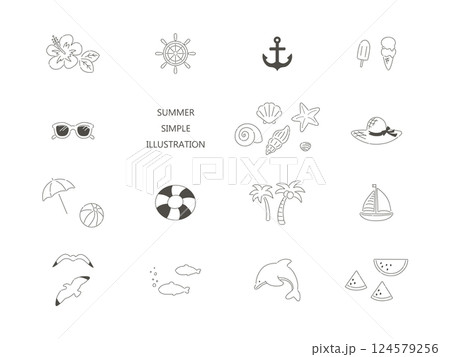 夏のシンプルな海水浴の線画イラストセット 124579256