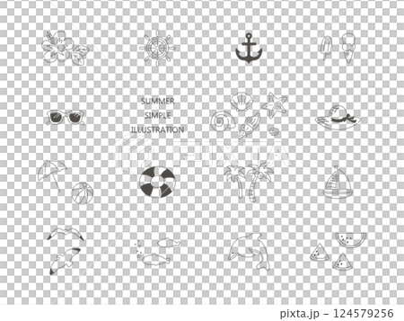 Simple summer beach line drawing illustration set 124579256