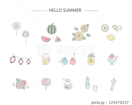 夏のシンプルなイラスト素材セット 124579257