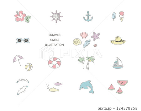 夏のシンプルな海水浴のイラストセット 124579258