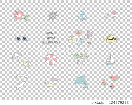 夏のシンプルな海水浴のイラストセット 124579258