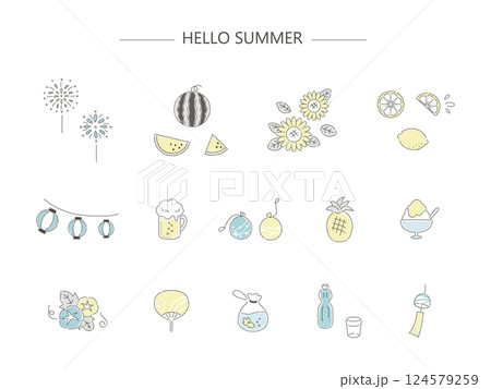 夏のシンプルなイラスト素材セット 124579259