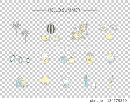 夏のシンプルなイラスト素材セット 124579259