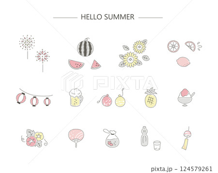 夏のシンプルなイラスト素材セット 124579261