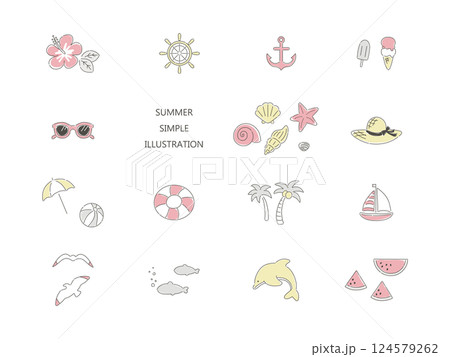 夏のシンプルな海水浴のイラストセット 124579262