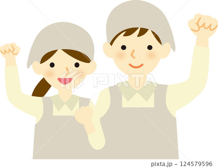 エプロン三角巾の男女 124579596