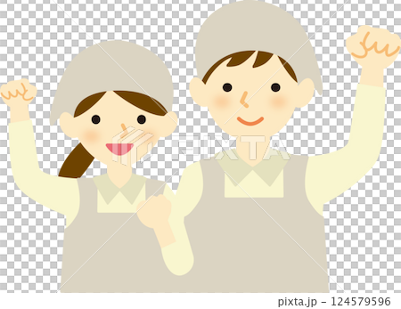 エプロン三角巾の男女 124579596