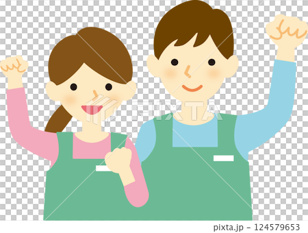 微笑的男士和穿著圍裙的女士 124579653