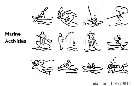 マリンアクティビティのアイコンセット 124579846
