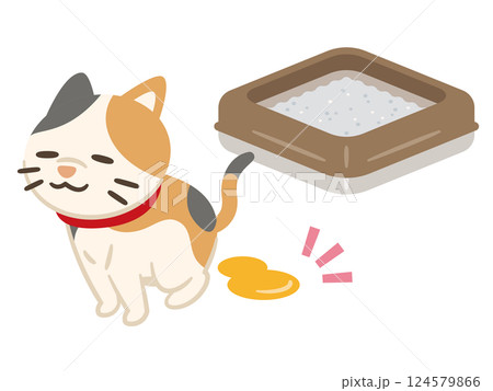 トイレ以外の場所で排泄する猫のイラスト トイレ以外の場所で排泄する猫のイラスト 124579866