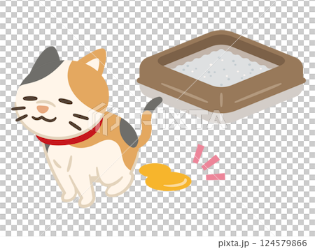 トイレ以外の場所で排泄する猫のイラスト トイレ以外の場所で排泄する猫のイラスト 124579866