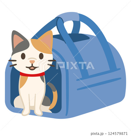 キャリーバッグに入る猫のイラスト 124579871
