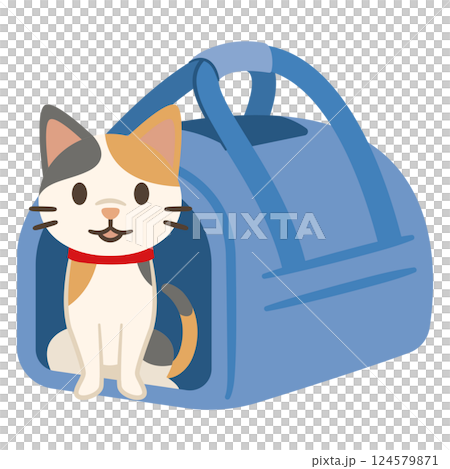 キャリーバッグに入る猫のイラスト 124579871