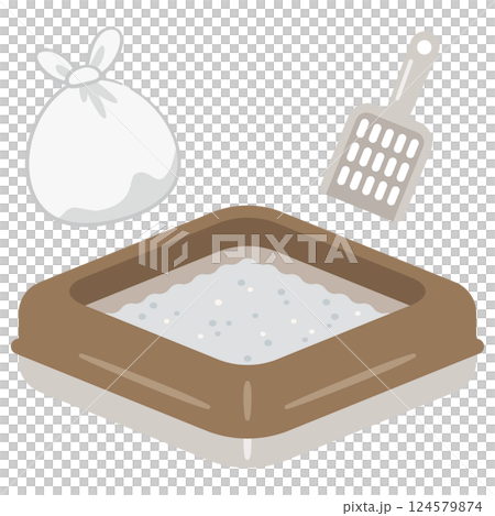貓砂盆和垃圾袋插圖 124579874