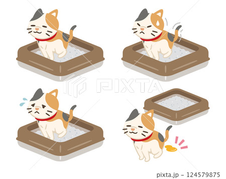 排泄する猫のイラストセット 124579875
