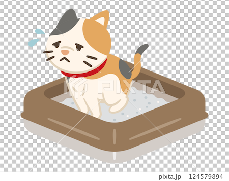 排泄時に困った表情をした猫のイラスト 124579894
