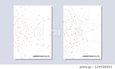 Vector illustration of minimalist design with connecting the dots and lines. Abstract geometric background of science and technology concept. Template for cover brochure, layout, flyer, book, banner. Vector illustration of minimalist design with connecting the dots and lines. Abstract geometric background of science and technology concept. Template for cover brochure, layout, flyer, book, banner. 124580041