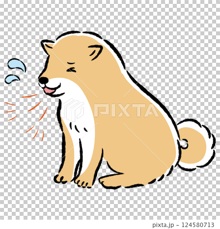 咳をする犬の手描きイラスト 124580713