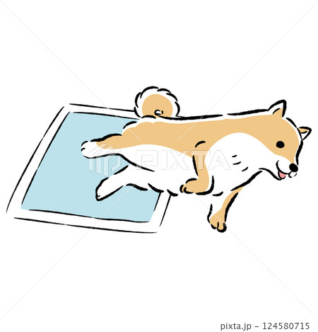 ペットシーツと犬の手描きイラスト 124580715