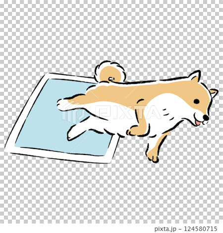 ペットシーツと犬の手描きイラスト 124580715