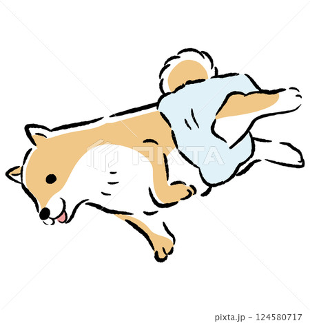 おむつを着用する犬の手描きイラスト 124580717