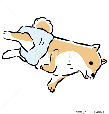 おむつを着用する犬の手描きイラスト 124580718