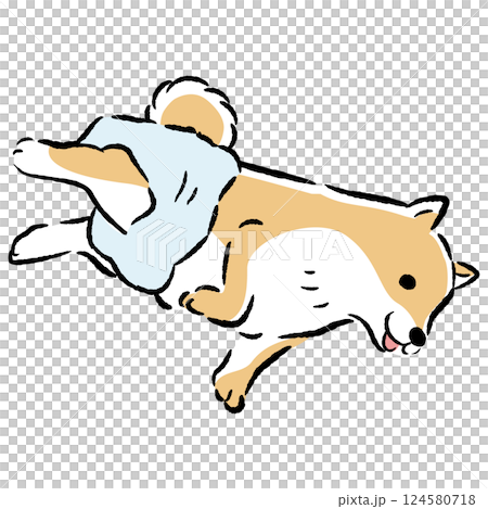 おむつを着用する犬の手描きイラスト 124580718