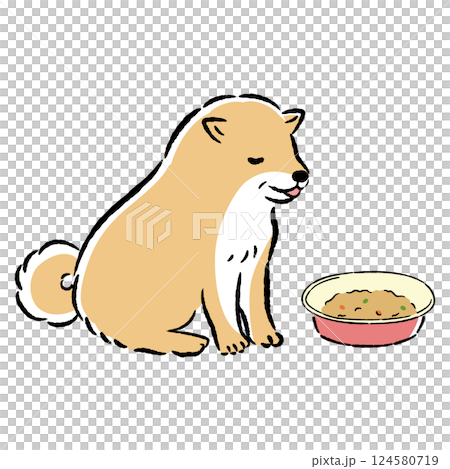 手繪插圖：一隻老狗在吃軟食 124580719