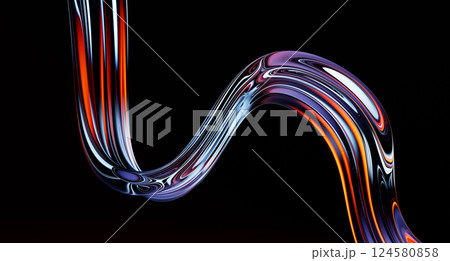 3d abstract fluid glass holographic wave on dark background. Render gradient flow of liquid with neon rainbow light texture. Chromatic transparent ribbon curve line shape on black bg. 3D illustration 3d abstract fluid glass holographic wave on dark background. Render gradient flow of liquid with neon rainbow light texture. Chromatic transparent ribbon curve line shape on black bg. 3D illustration 124580858