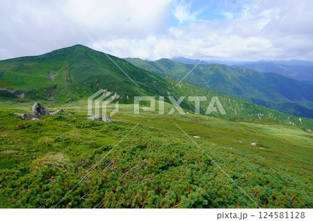 大朝日岳からの中岳と稜線 124581128