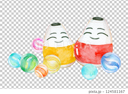 水彩イラスト ビー玉と起き上がり小法師 水彩イラスト ビー玉と起き上がり小法師 124581167