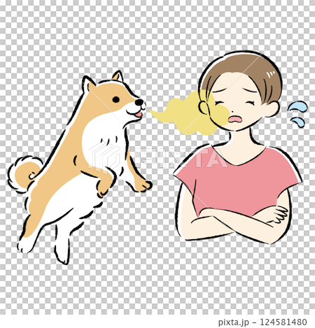 Illustration of a dog suffering from bad breath 124581480