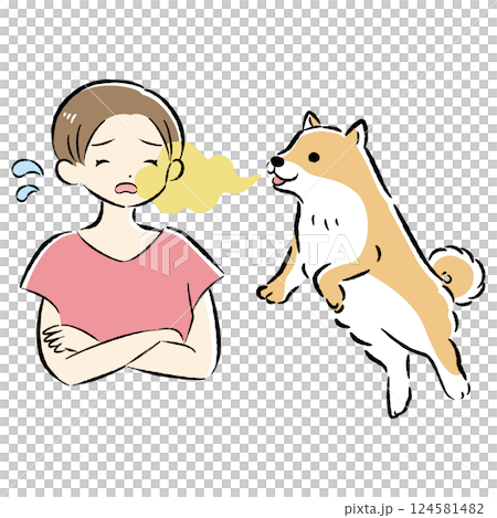 Illustration of a dog suffering from bad breath 124581482