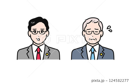 困るバッジをつけたスーツのミドル・シニア男性のシンプルなベクターイラストセット 124582277