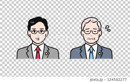 困るバッジをつけたスーツのミドル・シニア男性のシンプルなベクターイラストセット 124582277