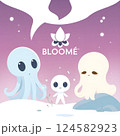 Whimsical Octopus Family with Bloome' logo for Tshirt Illustration 124582923