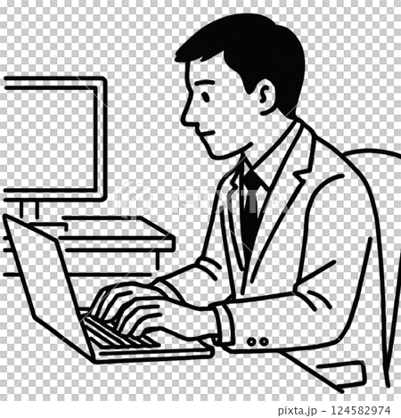 Simple line drawing illustration, business scene, icon, material, desk work, no background 124582974