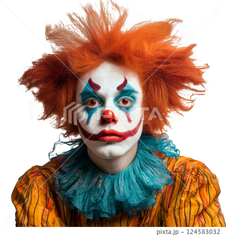 Portrait of sad clown with red nose and makeup isolated on white background Portrait of sad clown with red nose and makeup isolated on white background 124583032