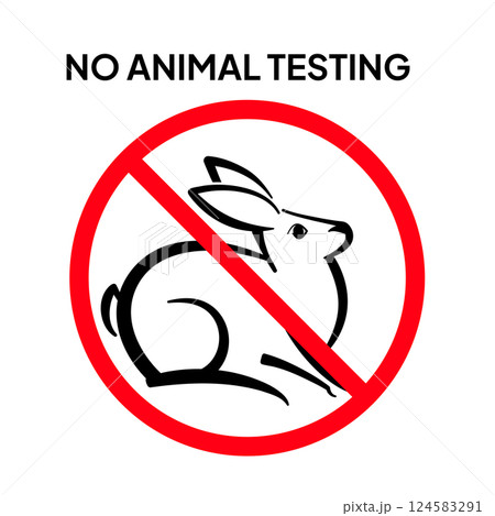 No animal testing sign with rabbit illustration crossed out 124583291