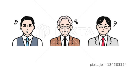 困っている専門家のミドル世代・シニア世代の男性のシンプルなベクターイラストセット 124583334