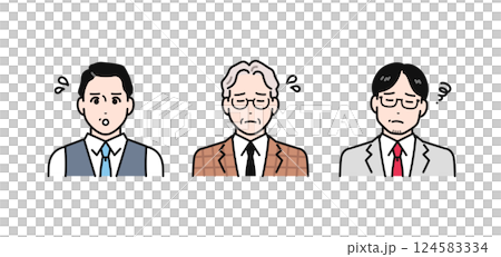 困っている専門家のミドル世代・シニア世代の男性のシンプルなベクターイラストセット 124583334
