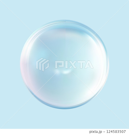 Realistic glossy glass ball.Abstract 3D light bubble with glare.Geometric abstract shape. 124583507