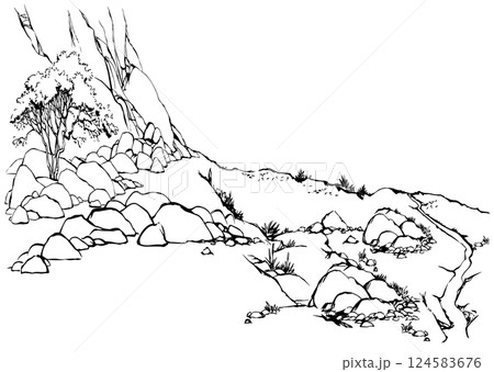 Small bush in desert. Vector drawing 124583676