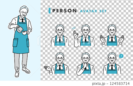 Cafe/restaurant avatar set of male staff wearing aprons 124583714