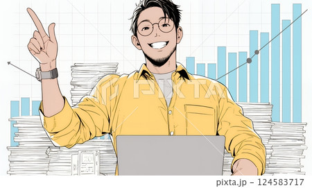 人差し指を立てて決断を下したビジネスパーソン