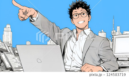 人差し指を立てて決断を下したビジネスパーソン