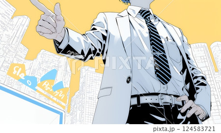 人差し指を立てて決断を下したビジネスパーソン